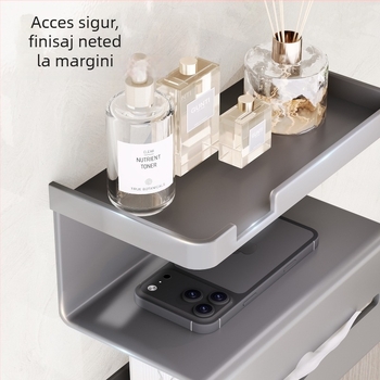 Raft de depozitare pentru hârtie igienică montat pe perete, fixare cu ventuză fără găuri, cadru pătrat din oțel cu conținut de carbon, finisaj din plastic pulverizat, stil modern minimalist