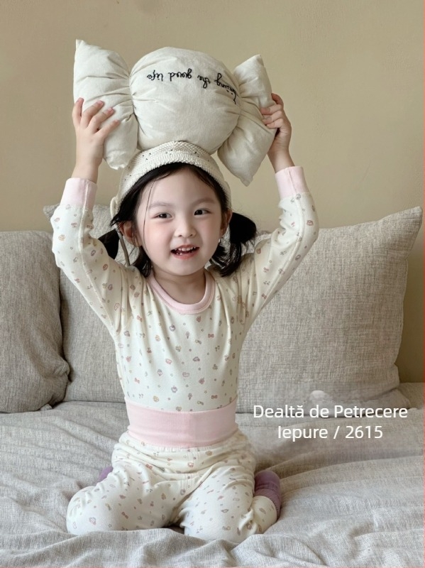 Set termic pentru copii din bumbac, toamnă-iarnă, două piese (sus/jos), material elastic, talie înaltă pentru protecția abdomenului, pijama confortabilă