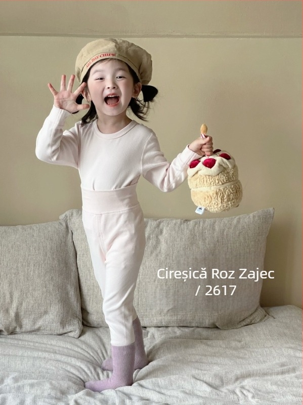 Set termic pentru copii din bumbac, toamnă-iarnă, două piese (sus/jos), material elastic, talie înaltă pentru protecția abdomenului, pijama confortabilă