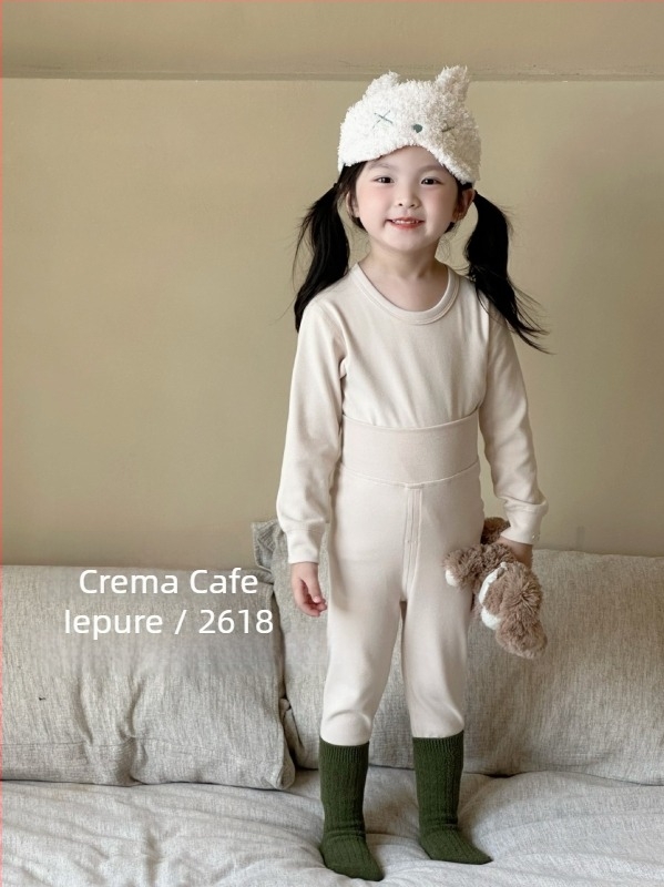 Set termic pentru copii din bumbac, toamnă-iarnă, două piese (sus/jos), material elastic, talie înaltă pentru protecția abdomenului, pijama confortabilă