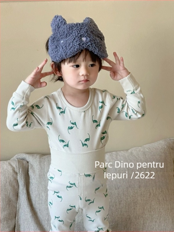 Set termic pentru copii din bumbac, toamnă-iarnă, două piese (sus/jos), material elastic, talie înaltă pentru protecția abdomenului, pijama confortabilă