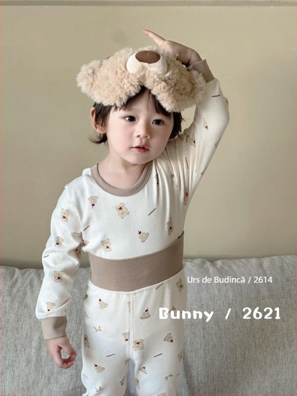 Set termic pentru copii din bumbac, toamnă-iarnă, două piese (sus/jos), material elastic, talie înaltă pentru protecția abdomenului, pijama confortabilă