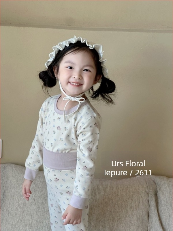 Set termic pentru copii din bumbac, toamnă-iarnă, două piese (sus/jos), material elastic, talie înaltă pentru protecția abdomenului, pijama confortabilă