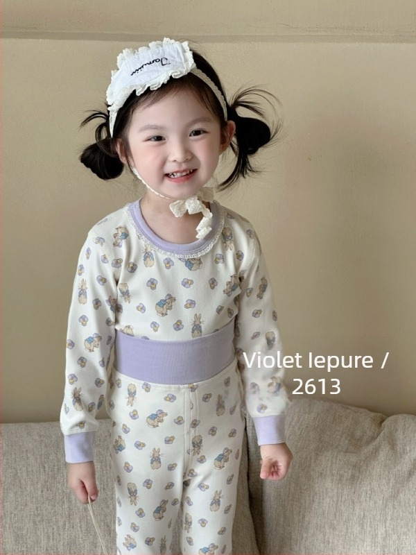 Set termic pentru copii din bumbac, toamnă-iarnă, două piese (sus/jos), material elastic, talie înaltă pentru protecția abdomenului, pijama confortabilă