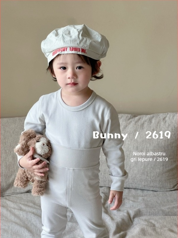 Set termic pentru copii din bumbac, toamnă-iarnă, două piese (sus/jos), material elastic, talie înaltă pentru protecția abdomenului, pijama confortabilă