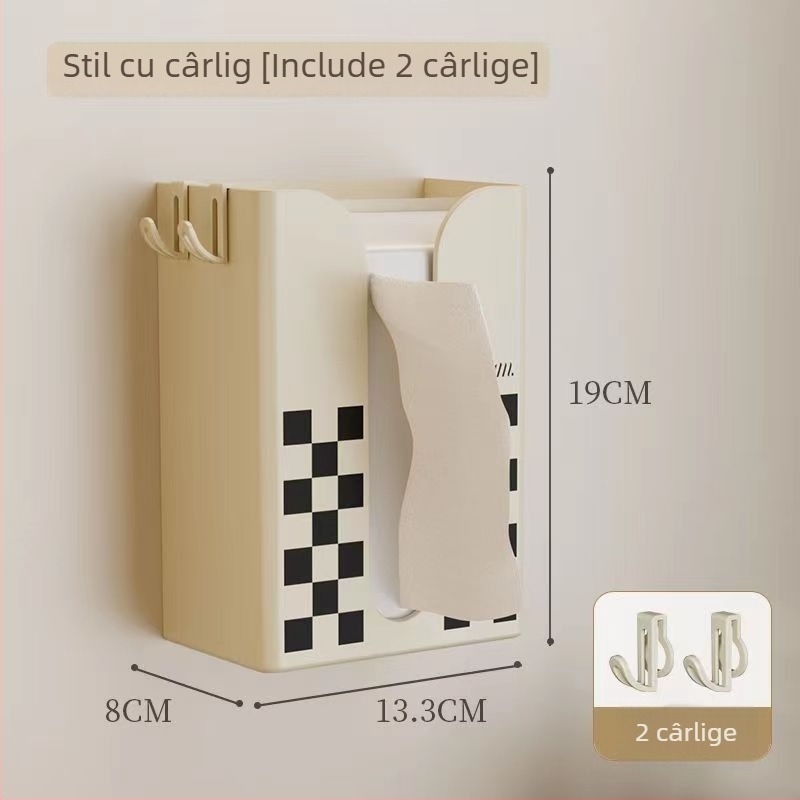 Hani PP Cutie de hârtie igienică montată pe perete cu raft de depozitare | Model HN-225 | Rezistentă la apă, Multifuncțională | Fără găuri, Design suspendat invers