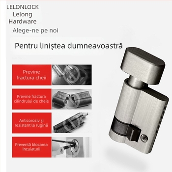 Cilindru de încuietoare din cupru, formă de dovleac, model RCR-08, finisaj suprafață: nichel nisipos și crom deschis, funcție răsucire