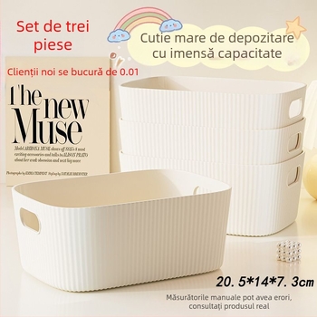 Set de trei cutii de depozitare pentru birou — din plastic, 2 L, fără capac, stil modern minimalist