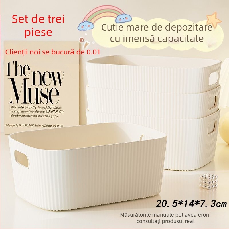 Set de trei cutii de depozitare pentru birou — din plastic, 2 L, fără capac, stil modern minimalist