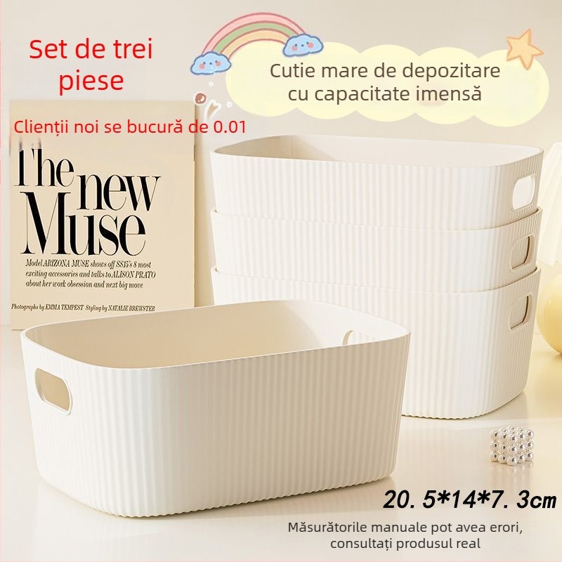 Set de trei cutii de depozitare pentru birou — din plastic, 2 L, fără capac, stil modern minimalist