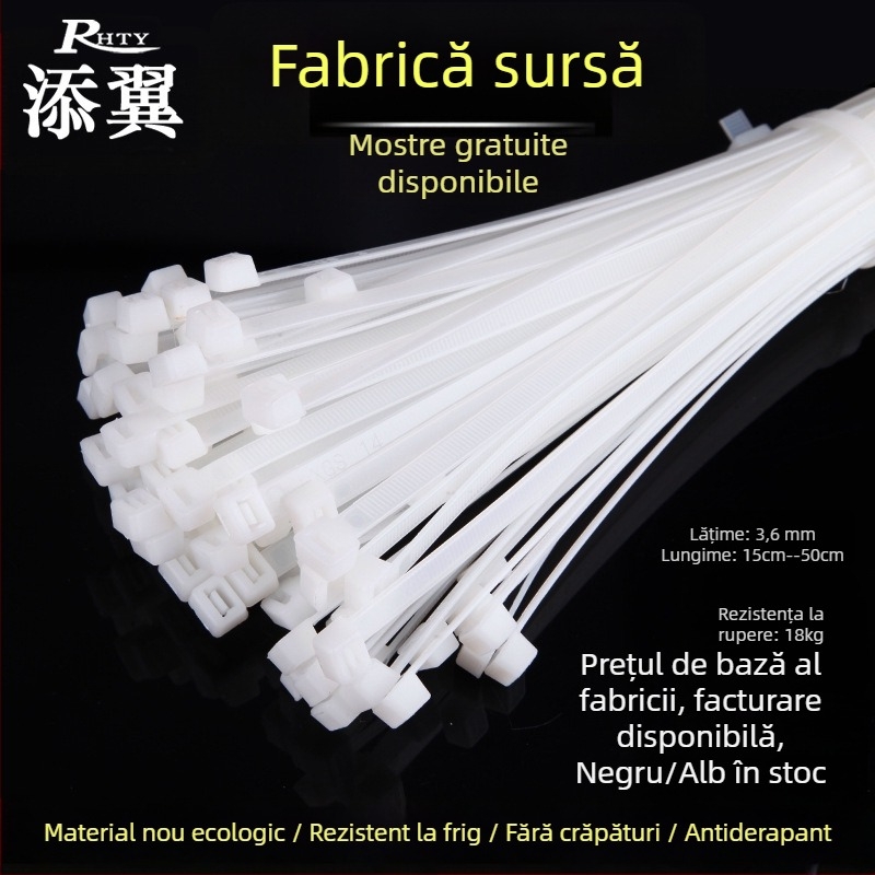 Legături auto-închise pentru cabluri din nylon, interval 3-80 mm, tracțiune aproximativ 15 kg, material nylon ecologic