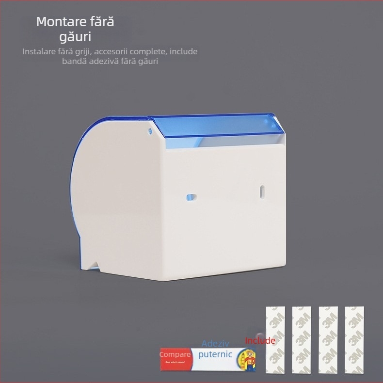 Cutie de hârtie igienică montată pe perete ABS V-7401, ovală, instalare cu bandă adezivă, impermeabilă, multifuncțională