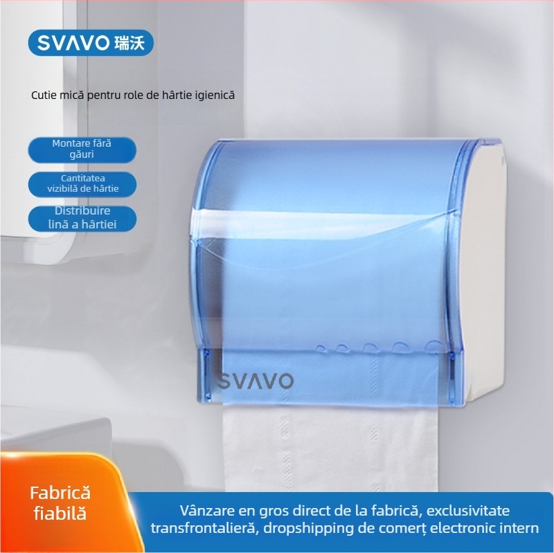 Cutie de hârtie igienică montată pe perete ABS V-7401, ovală, instalare cu bandă adezivă, impermeabilă, multifuncțională