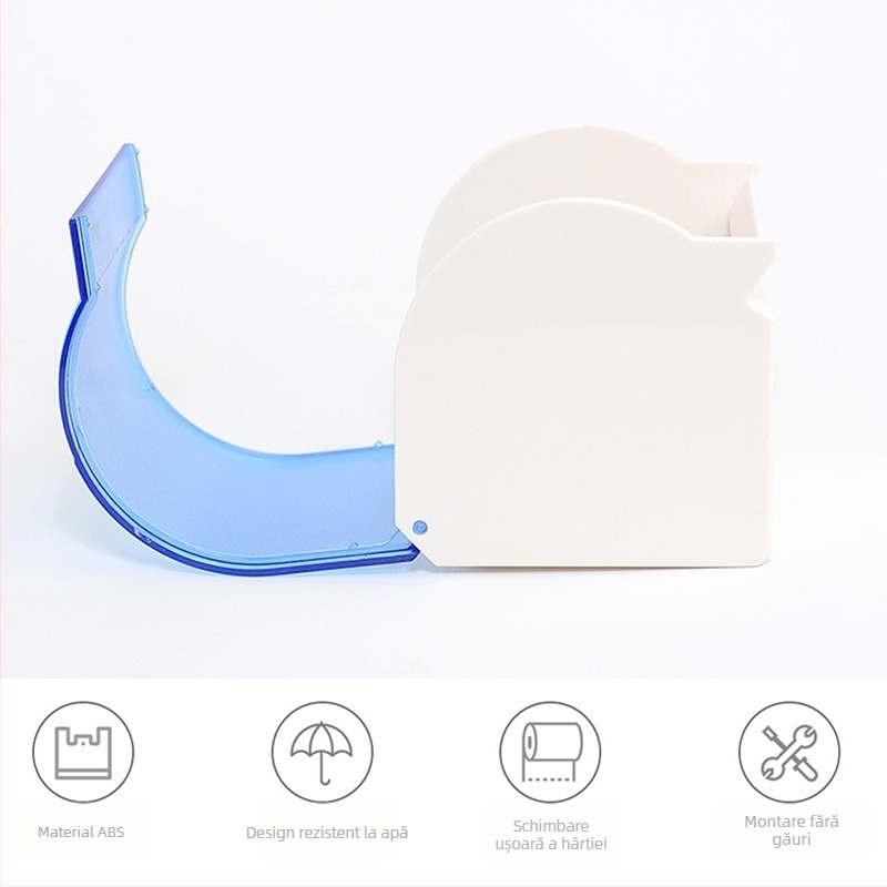 Cutie de hârtie igienică montată pe perete ABS V-7401, ovală, instalare cu bandă adezivă, impermeabilă, multifuncțională