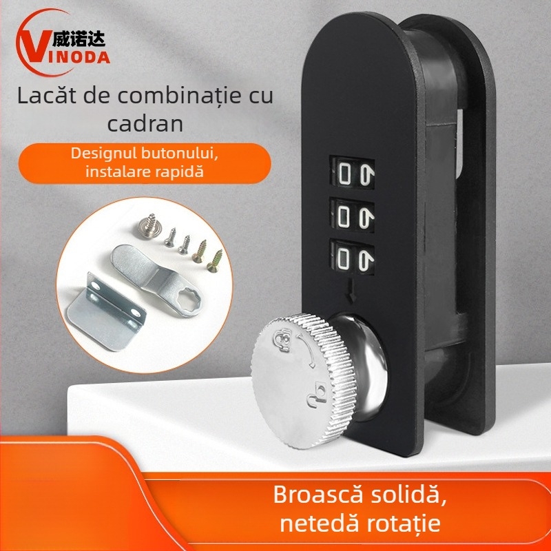 Încuietoare mecanică cu combinație rotativă pentru sertare și dulapuri | Distanța între tijă 14 mm | Material: aliaj de zinc și plastic