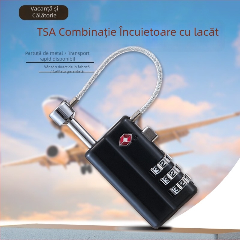 Lacăt TSA pentru cutia de arme, pentru cutia de unelte, încuietoare cu cod de 3 cifre, aliaj de zinc, model TSA63162, tijă de blocare de 6 mm