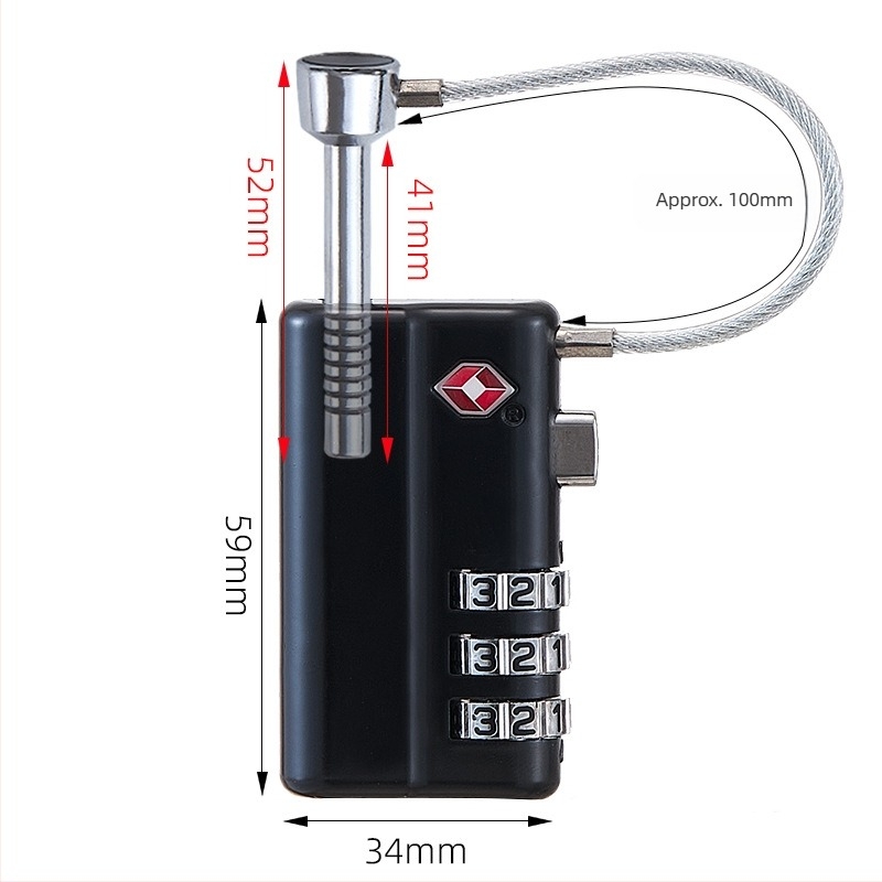 Lacăt TSA pentru cutia de arme, pentru cutia de unelte, încuietoare cu cod de 3 cifre, aliaj de zinc, model TSA63162, tijă de blocare de 6 mm