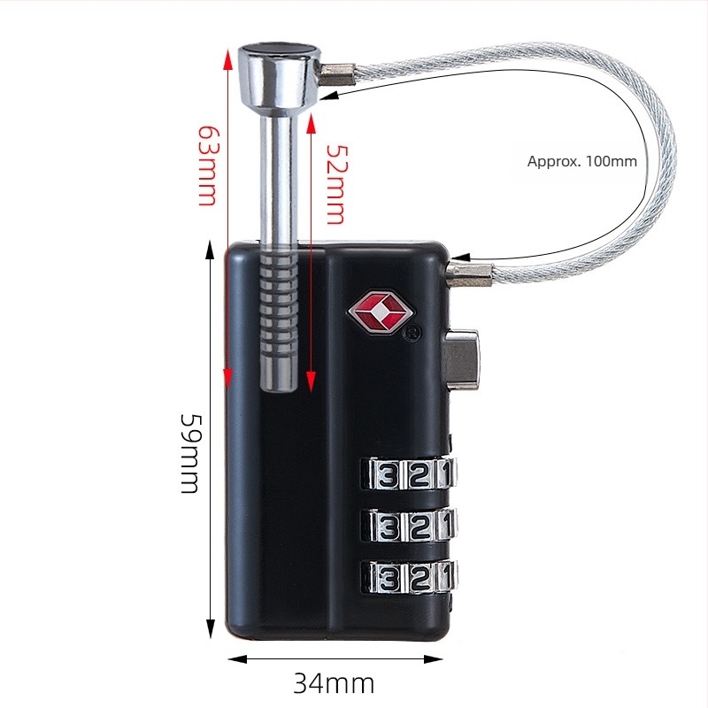 Lacăt TSA pentru cutia de arme, pentru cutia de unelte, încuietoare cu cod de 3 cifre, aliaj de zinc, model TSA63162, tijă de blocare de 6 mm