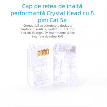 Conector RJ45 cu cap cristal, 8P8C, Model Super Five 100, Brand Minjing, Ambalaj 100 bucăți pentru cablare în rețea