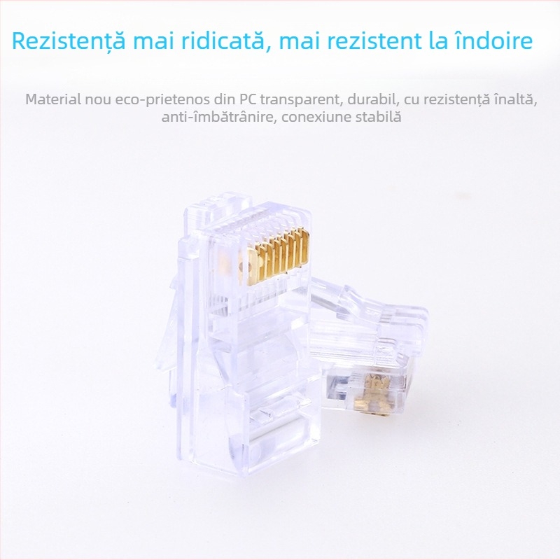 Conector RJ45 cu cap cristal, 8P8C, Model Super Five 100, Brand Minjing, Ambalaj 100 bucăți pentru cablare în rețea
