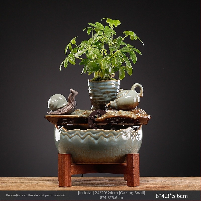 Fântână decorativă ceramică pentru birou, stil chinezesc nou, pictură manuală, glazurată, cu circulația apei (Ceramică; Pictură manuală; Glazură; Stil chinezesc nou; Circulația apei)