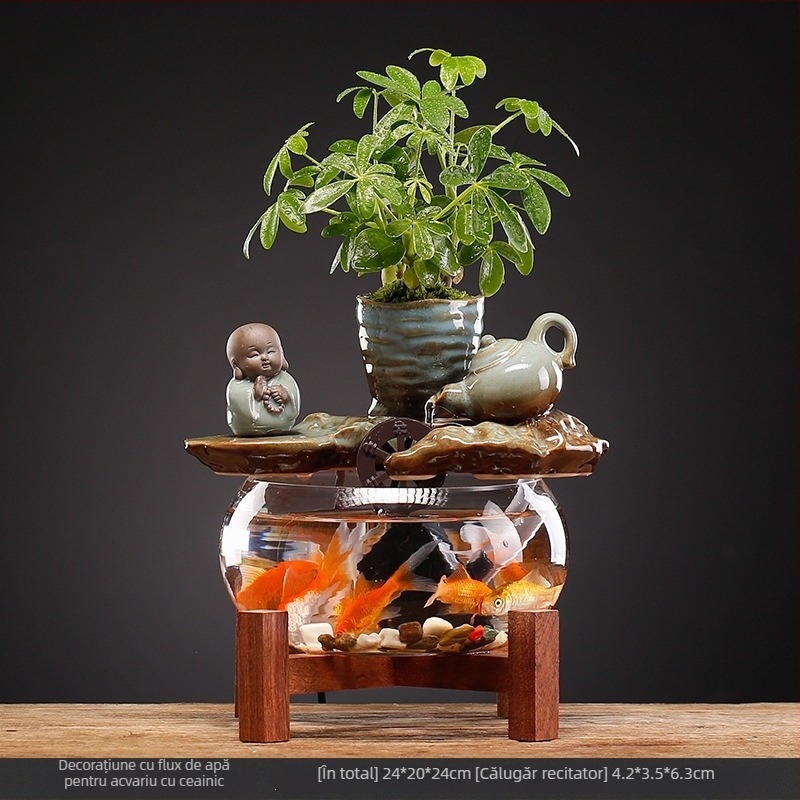 Fântână decorativă ceramică pentru birou, stil chinezesc nou, pictură manuală, glazurată, cu circulația apei (Ceramică; Pictură manuală; Glazură; Stil chinezesc nou; Circulația apei)