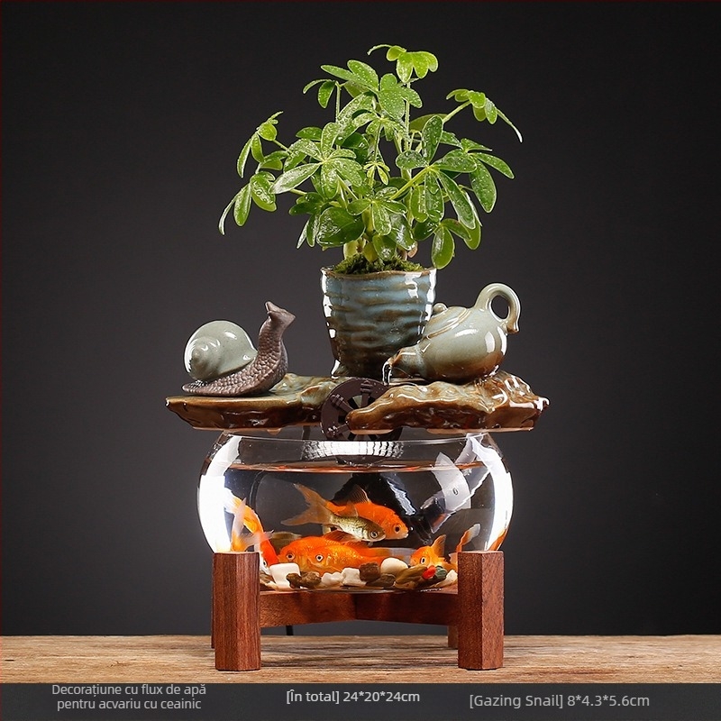 Fântână decorativă ceramică pentru birou, stil chinezesc nou, pictură manuală, glazurată, cu circulația apei (Ceramică; Pictură manuală; Glazură; Stil chinezesc nou; Circulația apei)