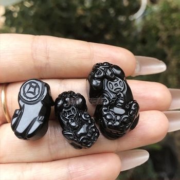 Brățară Pixiu din obsidian, piele — Material: obsidian; Formă: Pixiu (animal); Finisaj: lustruit; Curea: piele; Stil: chinezesc retro