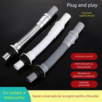 Țeavă de scurgere pentru chiuvetă, formă P, ABS plastic, tip tras, procesare personalizabilă, marcă Yellow Nest