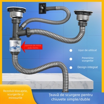 Kit de conducte de scurgere din plastic pentru chiuveta de bucătărie — curbă în S, tip pull, compatibil cu slot unic sau slot dublu, stil modern minimalist