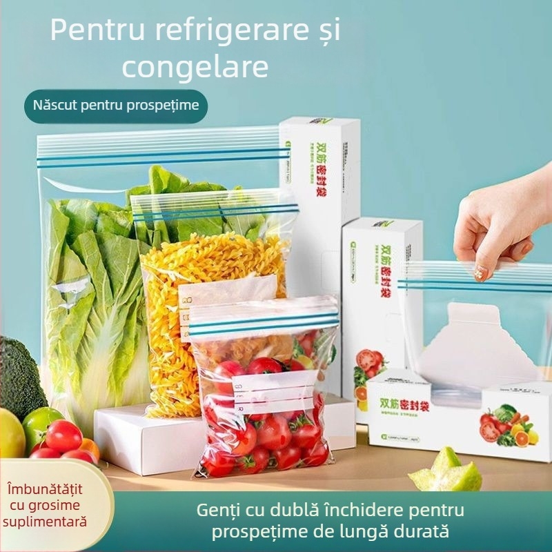 Pungi pentru prospețime cu sigilare pentru frigider, Aishangla, plastic, set 100 bucăți, sigilate, -60°C până la 100°C