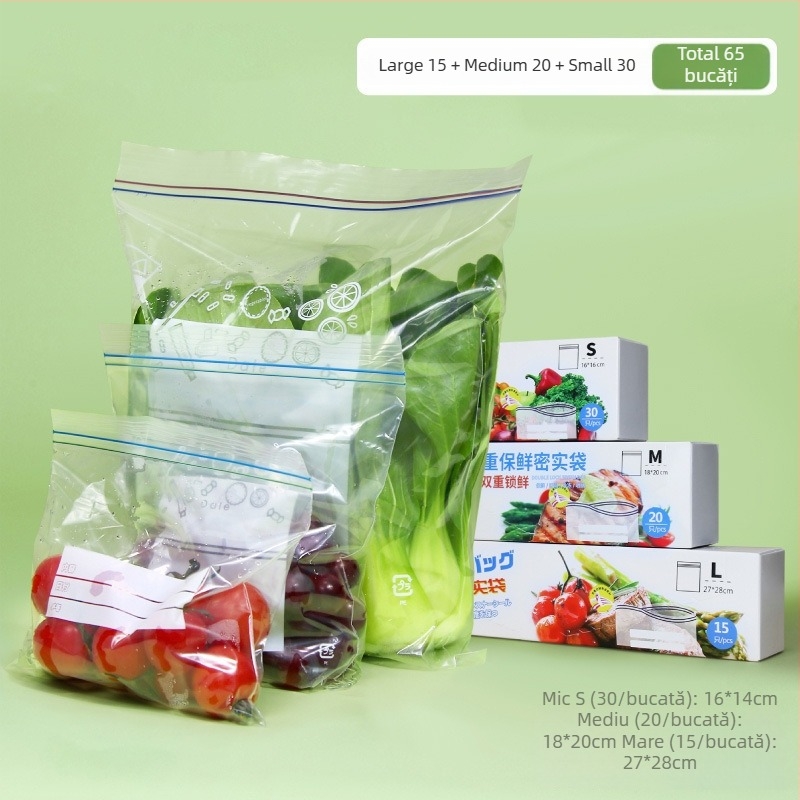 Pungi pentru prospețime cu sigilare pentru frigider, Aishangla, plastic, set 100 bucăți, sigilate, -60°C până la 100°C