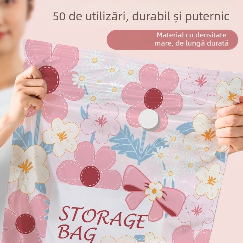 Sac de compresie prin vid, versiune îngroșată, material PET+PE, tip aspirație, fără pompă, pentru haine și cuverturi