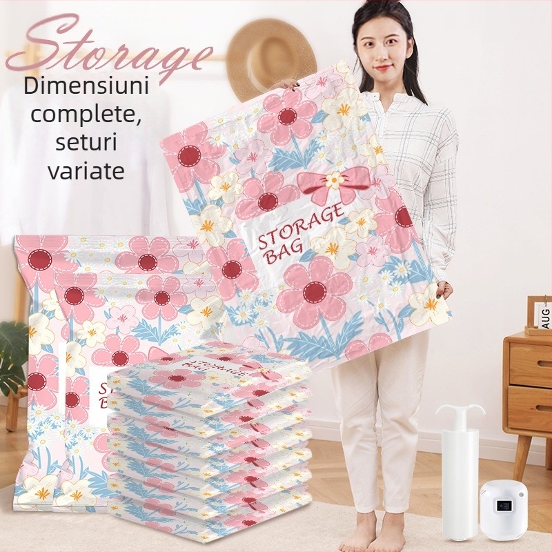 Sac de compresie prin vid, versiune îngroșată, material PET+PE, tip aspirație, fără pompă, pentru haine și cuverturi