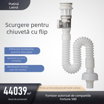 Drenaj tip flip pentru chiuveta de baie, material ABS și oțel inoxidabil, formă S, stil modern minimalist
