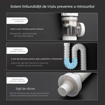 Drenaj tip flip pentru chiuveta de baie, material ABS și oțel inoxidabil, formă S, stil modern minimalist