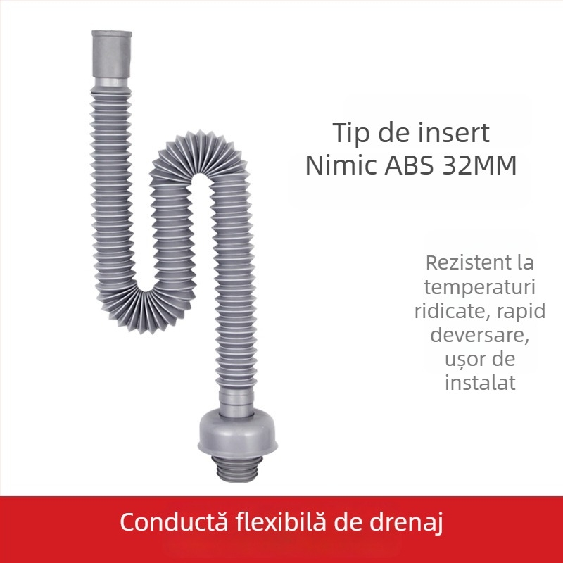 Drenaj tip flip pentru chiuveta de baie, material ABS și oțel inoxidabil, formă S, stil modern minimalist