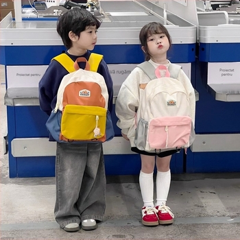 Geantă pentru grădiniță, unisex, din nylon, foarte ușoară, cu bretele curbate, model splicing, stil desen animat