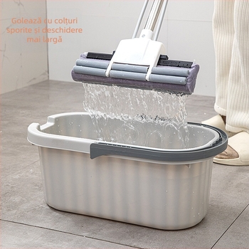 Hongqi găleată pentru mop, cu mop din bumbac lipit, canal pliabil de stoarcere, găleată din plastic dreptunghiulară pentru mop, model 2023