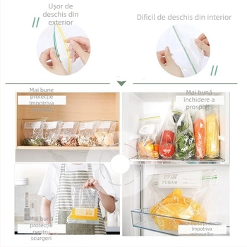 Miaojie Pungi PE cu sigilare automată pentru frigider – pentru carne, fructe și gustări, compatibile cu microunde