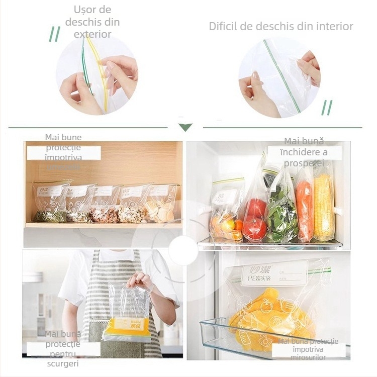 Miaojie Pungi PE cu sigilare automată pentru frigider – pentru carne, fructe și gustări, compatibile cu microunde