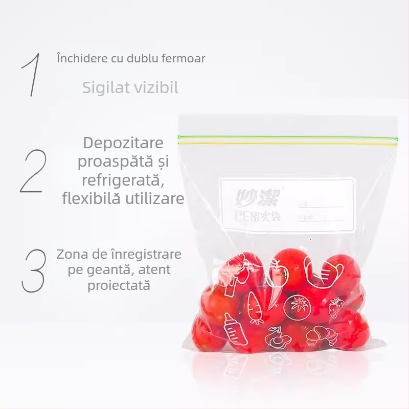 Miaojie Pungi PE cu sigilare automată pentru frigider – pentru carne, fructe și gustări, compatibile cu microunde