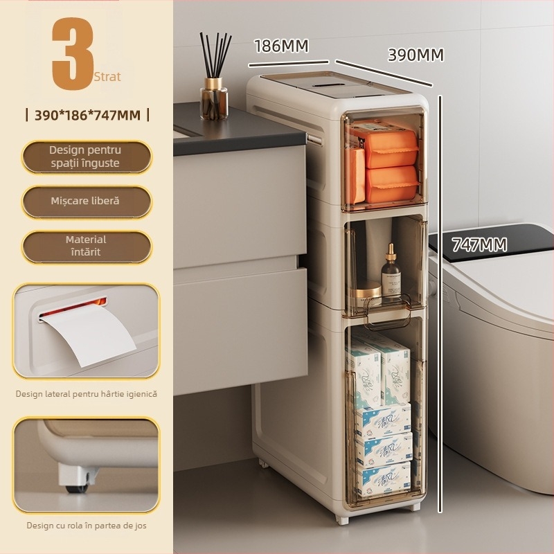 Dulap de depozitare cu sertare pentru spațiile dintre bucătărie și baie, impermeabil, patru niveluri, dulap lateral din plastic, Modelele 2893–2895