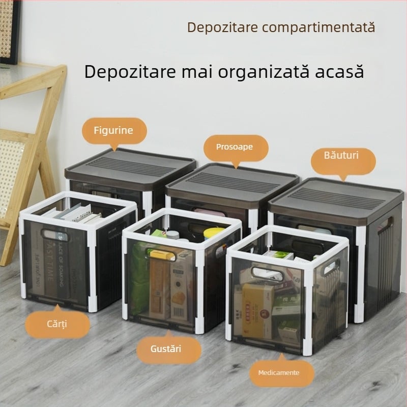 Cutie transparentă pliabilă de depozitare cu capac, din polipropilenă, capacitate 16L/20L