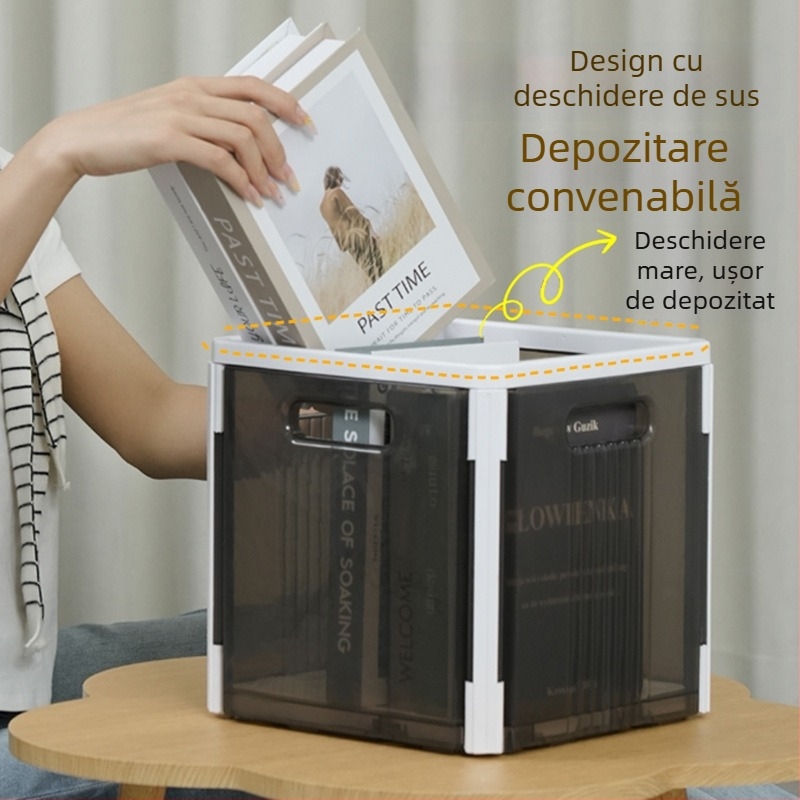 Cutie transparentă pliabilă de depozitare cu capac, din polipropilenă, capacitate 16L/20L
