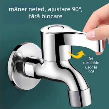 Robinet negru pentru mașina de spălat, 4 conexiuni, din oțel inoxidabil 304, montaj pe perete, doar rece, deschidere rapidă, robinet cu disc ceramic (304 SS, 0–90°C, montaj pe perete, 4 conexiuni)