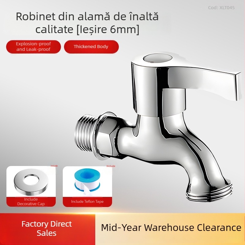 Robinet negru pentru mașina de spălat, 4 conexiuni, din oțel inoxidabil 304, montaj pe perete, doar rece, deschidere rapidă, robinet cu disc ceramic (304 SS, 0–90°C, montaj pe perete, 4 conexiuni)