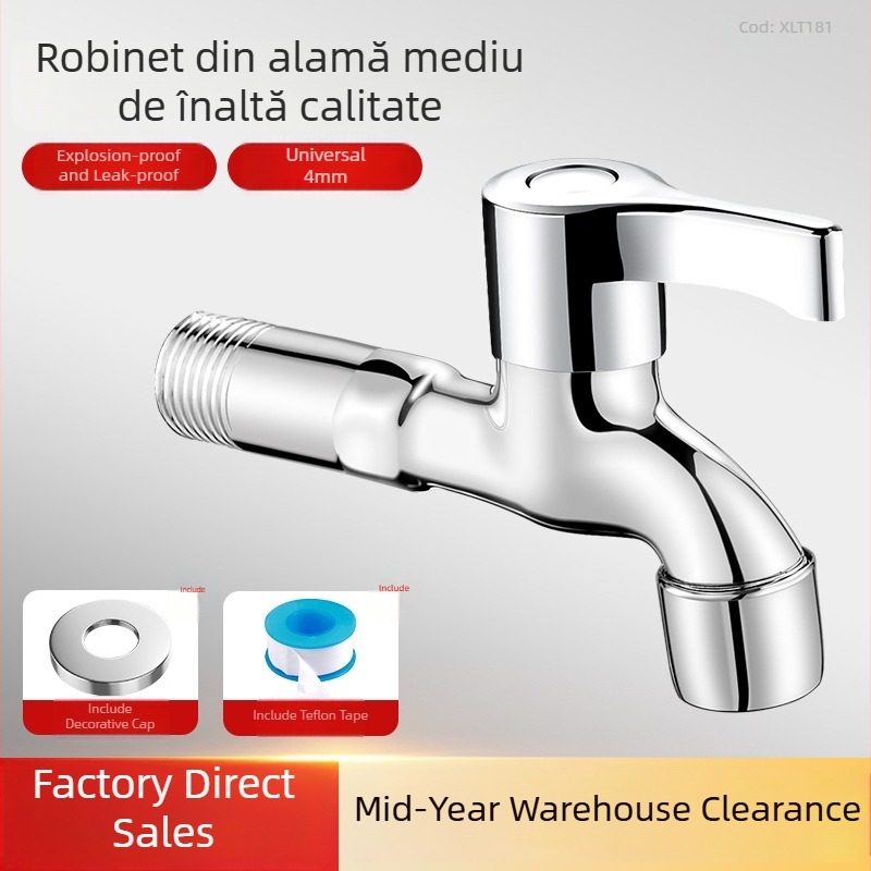 Robinet negru pentru mașina de spălat, 4 conexiuni, din oțel inoxidabil 304, montaj pe perete, doar rece, deschidere rapidă, robinet cu disc ceramic (304 SS, 0–90°C, montaj pe perete, 4 conexiuni)