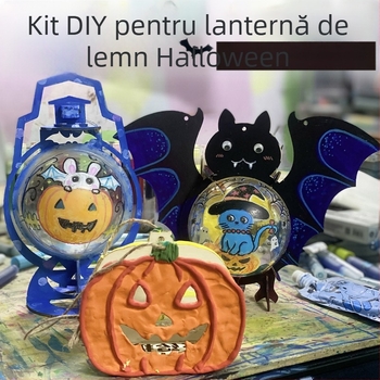 Felinar de Halloween pentru copii - kit DIY de creație, formă neregulată, logo imprimat, brand YICAII, stil desen animat