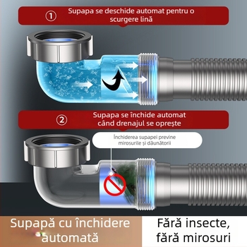 Drenaj pentru chiuveta de vase – montat pe lateral, tip trăgător, anti-miros, stil modern minimalist